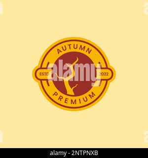 dry tree autumn season leaves fallen circle badge logo design vector icon illustration Stock Vector