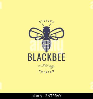 flying insect bumblebee black hipster vintage colored logo design vector icon illustration Stock Vector