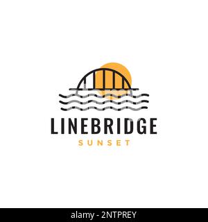 bridge curve iron lake sea sunset minimalist lines modern logo design vector icon illustration Stock Vector