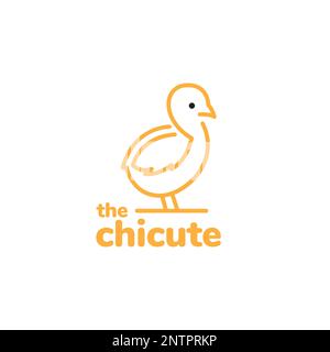 animal cattle poultry chick chicken cute line art logo design vector icon Stock Vector