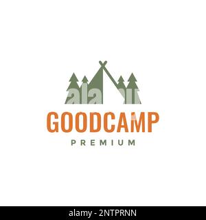 pine forest tree camp tent outdoor holidays season outdoor hipster vintage logo design vector icon Stock Vector