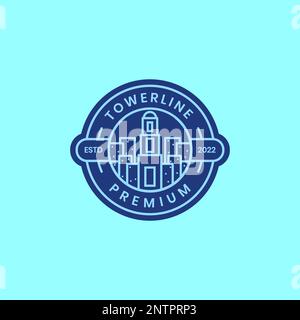 city building towers modern lines circle badge sticker logo design vector icon illustration Stock Vector