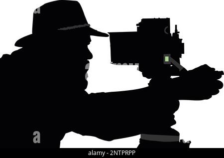 man shooting a film silhouette vector isolated over white background Stock Vector