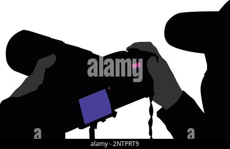 Photographer with camera, abstract man isolated vector silhouette, front view. Ink drawing Stock Vector
