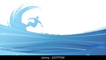 Vector Surfing Silhouette Background Illustration With Text Space Isolated On a White Background. Stock Vector