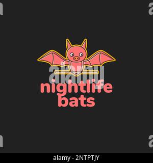 flying night bats cute mascot logo design vector icon illustration Stock Vector