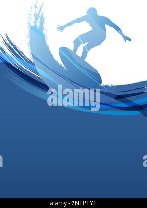 Vector Surfing Silhouette Background Illustration With Text Space Isolated On a White Background. Stock Vector