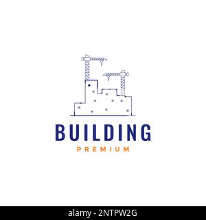 construction building business company factory industry crane minimal line logo design vector icon Stock Vector