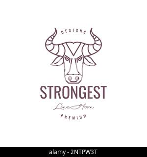 strong animal horned head cow hipster lines art logo design vector icon Stock Vector