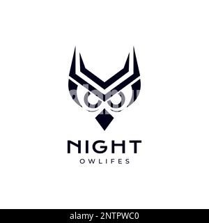 head owl night nocturnal eyes modern shape logo design vector icon illustration Stock Vector
