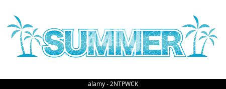 Vector Summer Logo With Rippled Water Pattern And Palm Trees Isolated On A White Background, Vector Illustration. Stock Vector