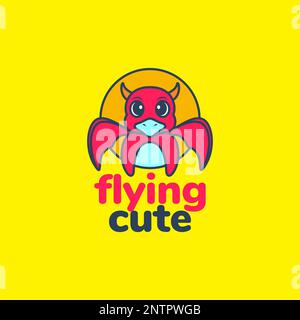 fairy tale flying animal cute cartoon mascot colorful bird horned wings beak logo design vector icon illustration Stock Vector