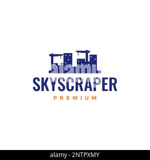 skyscraper apartment building construction crane weight equipment logo design vector icon Stock Vector