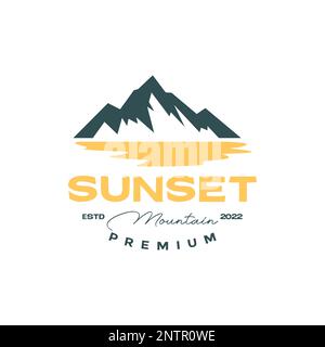 mountain sea beach panoramic sunset afternoon outdoor vintage logo design vector Stock Vector