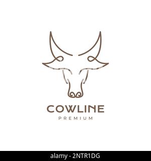 head cow skull livestock cattle animal meat horned lines art logo design vector icon illustration Stock Vector