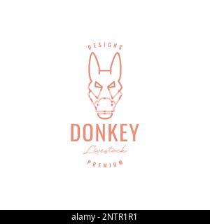 head donkey livestock lines art minimal hipster logo design vector icon illustration Stock Vector