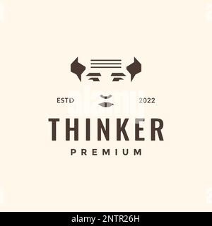 face man bald thinker smart head hipster logo design vector icon illustration Stock Vector
