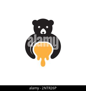 mascot cute honey bear hold jar flat modern nutrition sweet health care logo design vector icon illustration Stock Vector