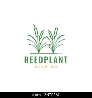 nature reed plant green field grass farm minimal logo design vector icon illustration Stock Vector