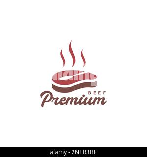 roasted grill beef food cooking spatula spoon smell modern minimal logo design vector Stock Vector