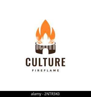 traditional stove fire flame cooking camp modern logo design vector Stock Vector