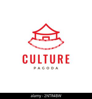 minimalist architect culture japanese pagoda religion line logo design vector icon illustration Stock Vector