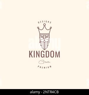 old guy long bearded mustache king crown kingdom hipster mascot cartoon logo design vector icon illustration Stock Vector