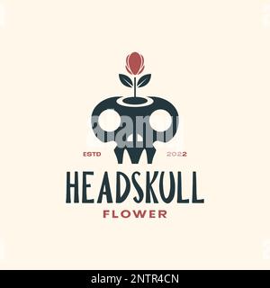 brainpan skull cranium vase pots flowers plant gardening vintage logo design vector Stock Vector