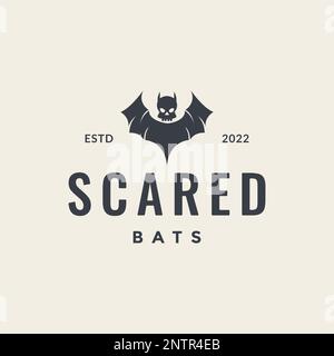 flying bats nocturnal skull scare night flapping wings hipster logo design vector icon illustration Stock Vector