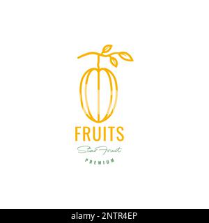 yellow star fruit fresh sweet line minimal logo design icon vector illustration Stock Vector