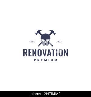 cross hammer handyman repair service skull hipster logo design vector icon illustration Stock Vector