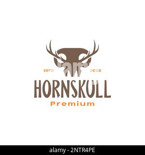 skull cranium brain pan deer horned vintage logo design vector Stock Vector