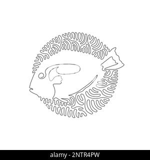 Continuous curve one line drawing of cute blue tang curve abstract art. Single line editable stroke vector illustration of marine aquarium fish Stock Vector