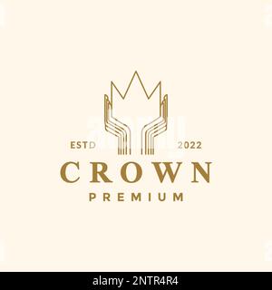 hand hope crown win king luxury champion minimalist logo design vector Stock Vector