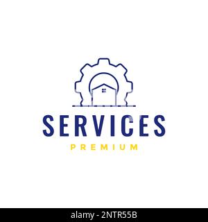 home services gear industry repair building house minimal logo design vector icon Stock Vector