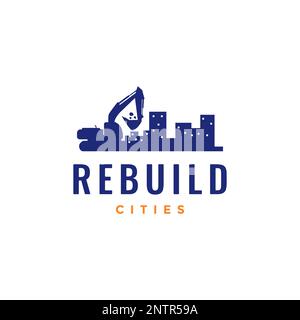 excavator rebuilding construction city apartment logo design vector icon Stock Vector