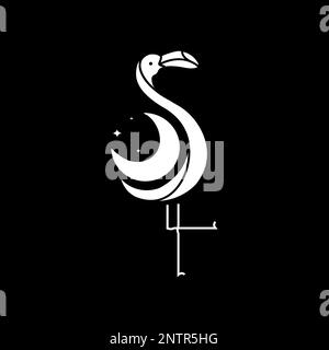animal bird beauty geometric flamingo modern wings night moon crescent logo design vector Stock Vector