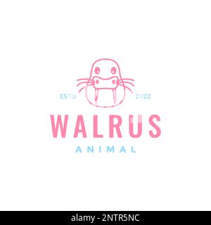 walrus animal sea ocean water cute line logo design vector icon illustration Stock Vector