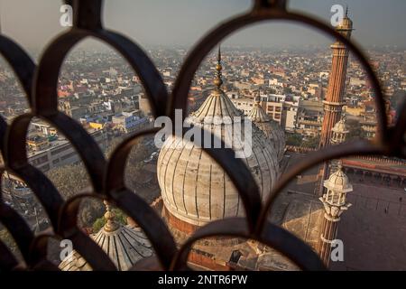 Minaret and domes of Jama Masjid mosque, Delhi, India Stock Photo