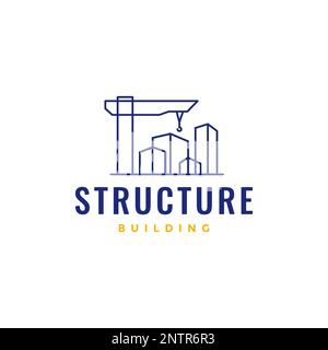 structure construction building factory company industry architect crane line minimal logo design vector icon illustration Stock Vector
