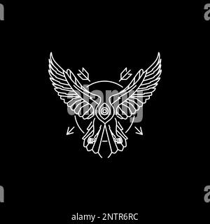 animal bird eagle falcon flapping wings dark night line minimalist geometric logo design vector Stock Vector