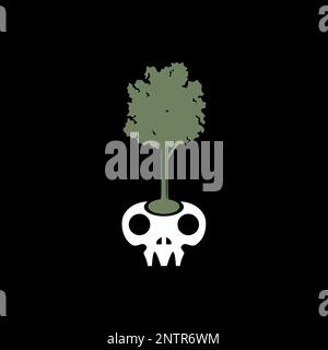 skull vase pots plant trees logo design vector Stock Vector