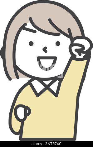 A smiling girl doing a guts pose. Simple style illustrations with outlines. Elementary school or kindergarten girl. Stock Vector