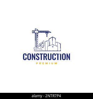construction heavy equipment crane excavator building line art minimal logo design vector Stock Vector