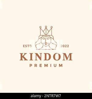 people old man mustache long hair king crown kingdom line minimal hipster logo design vector Stock Vector