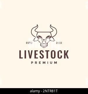 animal head horned bull cow cattle livestock line art hipster logo design vector Stock Vector