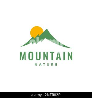 green mountain forest outdoor nature sunset afternoon simple logo design vector icon illustration Stock Vector
