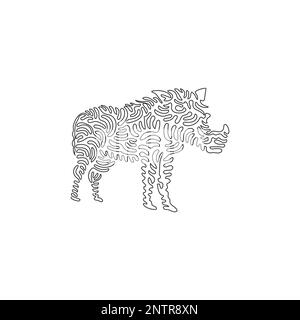 Continuous curve one line drawing of warthog scary face curve abstract art. Single line editable stroke vector illustration of warthog large headed Stock Vector