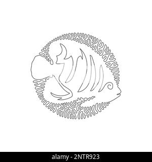 Continuous curve one line drawing of cute angelfish abstract art. Single line editable vector illustration of brightly exotic colored angelfish Stock Vector