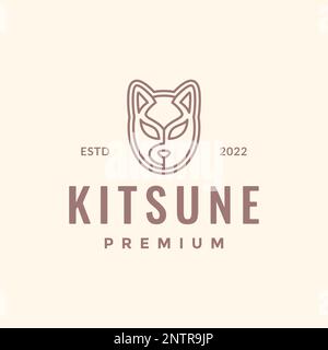 japan culture mask animal cat kitsune minimal line art hipster logo design vector Stock Vector